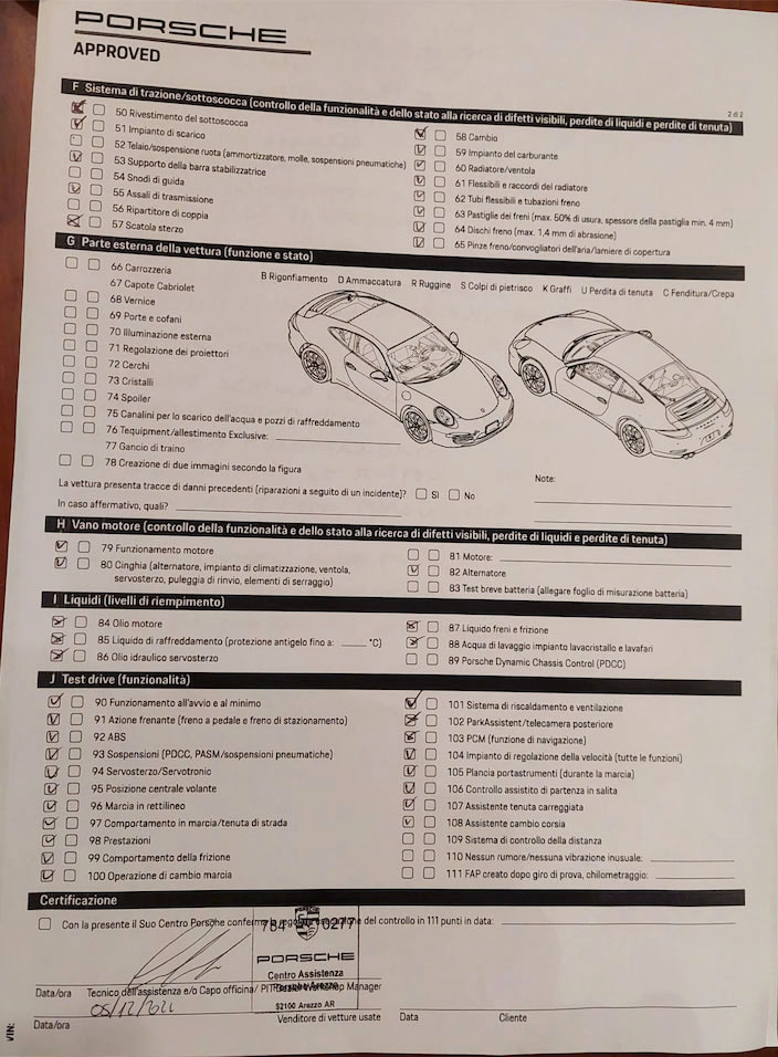Porsche Approved 111 controlli Porsche 996 Carrera 2 KAA Racing